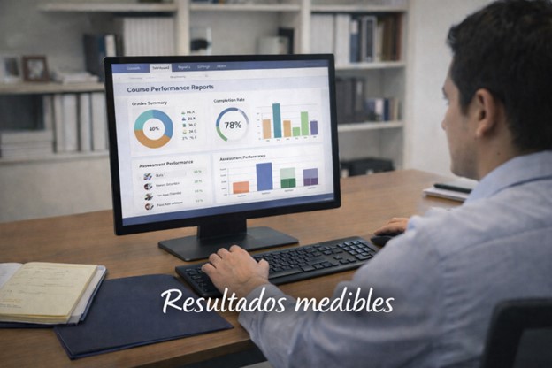 Coordinador o director académico revisando indicadores y resultados institucionales