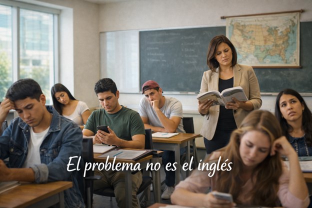 Aula con estudiantes desmotivados y un enfoque tradicional de enseñanza del inglés